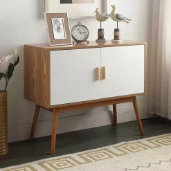 Discount Kirklands Home Natural and White Reversible Doors Cabinet