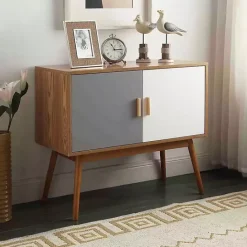 Discount Kirklands Home Natural and White Reversible Doors Cabinet