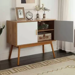 Discount Kirklands Home Natural and White Reversible Doors Cabinet