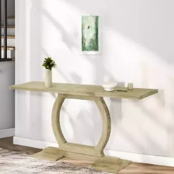 Kirklands Home Natural Barnwood Circular Pedestal Console Table Tan
