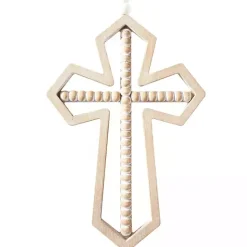 Outlet Kirklands Home Natural Beaded Wood Cross Wall Plaques, Set of 3 Tan