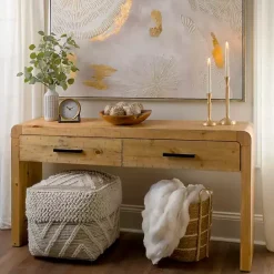 Discount Kirklands Home Natural Curved Edge Console Table Tan