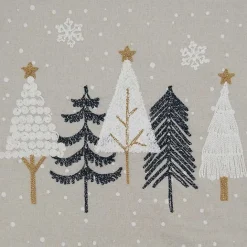 New Kirklands Home Natural Embroidered Christmas Trees Table Runner