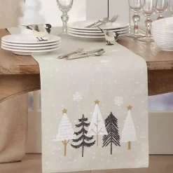 New Kirklands Home Natural Embroidered Christmas Trees Table Runner