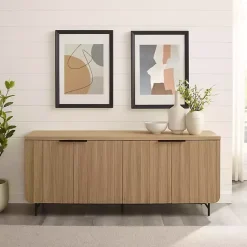 Clearance Kirklands Home Natural Fluted Wood 4-Door Scandinavian Cabinet Tan