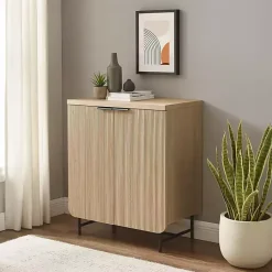 Kirklands Home Natural Fluted Wood Scandinavian Cabinet Tan