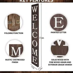 Outlet Kirklands Home Natural Foldable Welcome Porch Board Brown