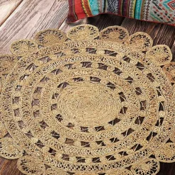 Kirklands Home Natural Golden Sunshine Circular Area Rug, 4x4 Tan