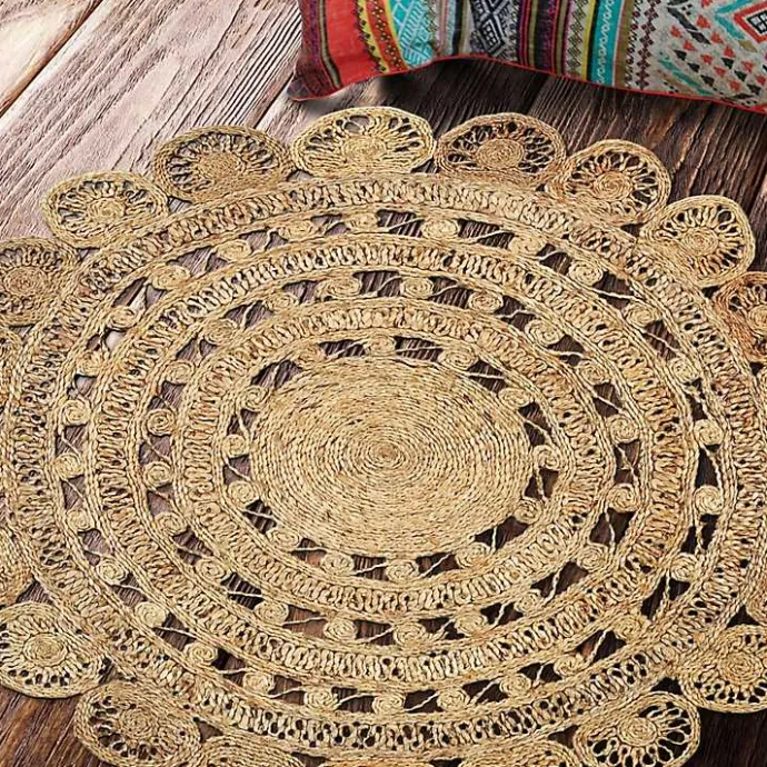 Kirklands Home Natural Golden Sunshine Circular Area Rug, 4x4 Tan