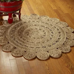 Kirklands Home Natural Golden Sunshine Circular Area Rug, 4x4 Tan