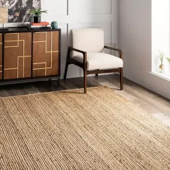 Outlet Kirklands Home Natural Hand Woven Rigo Jute Area Rug, 10x14 Tan