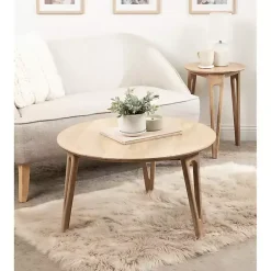 Online Kirklands Home Natural Mango Wood Round Kershaw Coffee Table Tan
