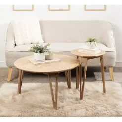 Online Kirklands Home Natural Mango Wood Round Kershaw Coffee Table Tan