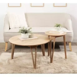Hot Kirklands Home Natural Mango Wood Round Kershaw Accent Table Tan