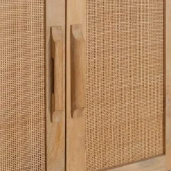 Best Kirklands Home Natural Marble Rattan Front Bar Cabinet