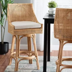 Kirklands Home Natural Rattan Bella Swivel Bar Stool White