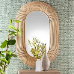 Best Kirklands Home Natural Rattan Boho Oval Wall Mirror