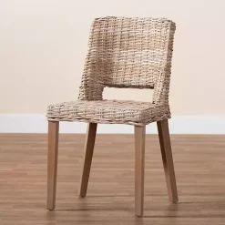 New Kirklands Home Natural Rattan Cutout Back Dining Chair Brown