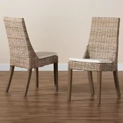 Sale Kirklands Home Natural Rattan High Back Dining Chairs, Set of 2 Brown