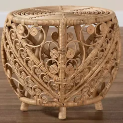 Kirklands Home Natural Rat Open Woven Accent Table Tan