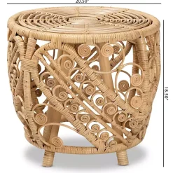 Kirklands Home Natural Rat Open Woven Accent Table Tan