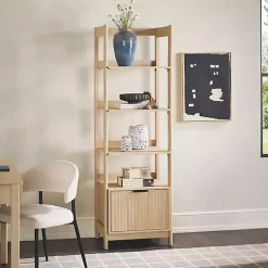 Kirklands Home Natural Reeded Wood Holmes Narrow Bookcase Tan