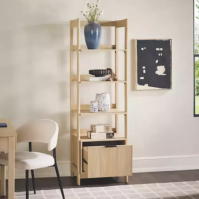 Kirklands Home Natural Reeded Wood Holmes Narrow Bookcase Tan