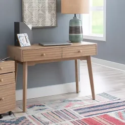 Kirklands Home Natural Ripples 2-Drawer Wood Desk Brown