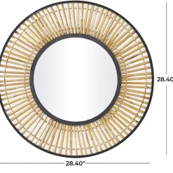 New Kirklands Home Natural Round Slatted Frame Wall Mirror