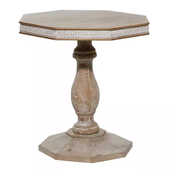 Kirklands Home Natural Rustic Wood Octagon Accent Table