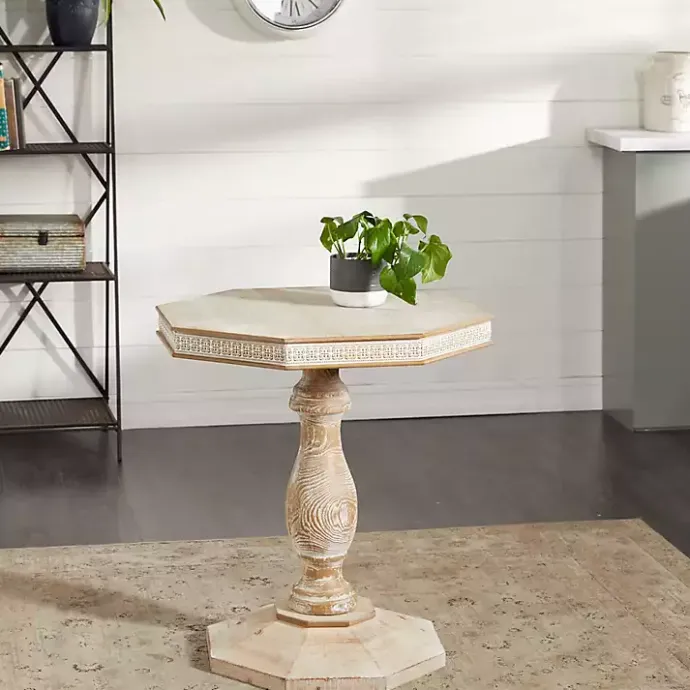 Kirklands Home Natural Rustic Wood Octagon Accent Table