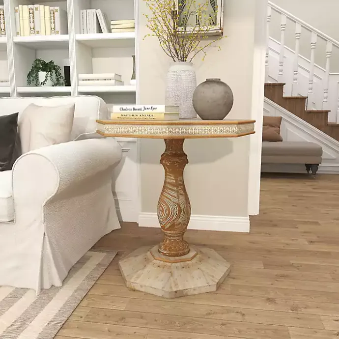Kirklands Home Natural Rustic Wood Octagon Accent Table