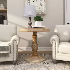 Kirklands Home Natural Rustic Wood Octagon Accent Table
