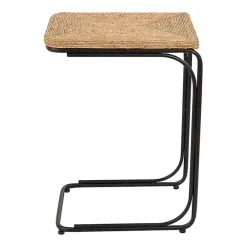 Online Kirklands Home Natural Seagrass and Black Metal C-Table Tan