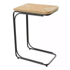 Online Kirklands Home Natural Seagrass and Black Metal C-Table Tan