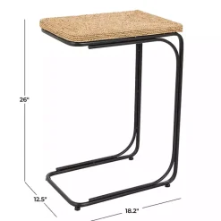 Online Kirklands Home Natural Seagrass and Black Metal C-Table Tan
