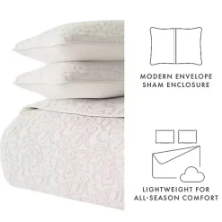 Hot Kirklands Home Natural Stitched Floral 3-pc. King Quilt Set Ivory