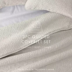 Hot Kirklands Home Natural Stitched Floral 3-pc. King Quilt Set Ivory