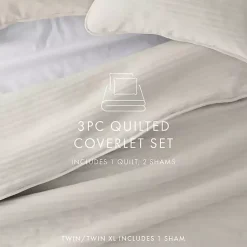 Best Kirklands Home Natural Stitched Stripes 3-pc. King Quilt Set