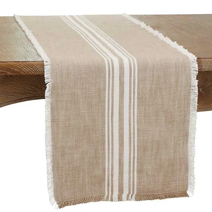 Online Kirklands Home Natural Striped Fringe Table Runner, 72 in. Tan