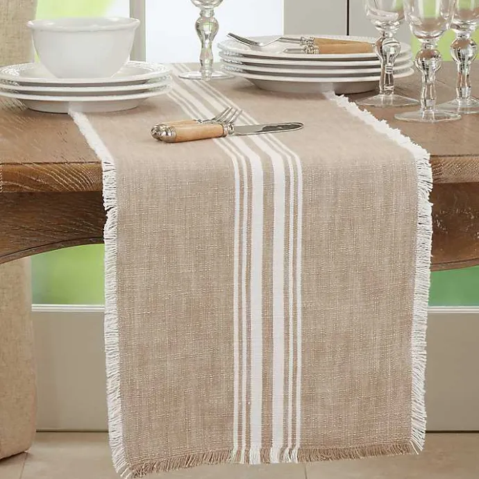 Online Kirklands Home Natural Striped Fringe Table Runner, 72 in. Tan