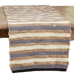 Best Kirklands Home Natural Tan and Blue Striped Table Runner