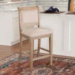 Online Kirklands Home Natural Upholstered Wood Frame Counter Stool Tan