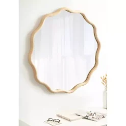 Hot Kirklands Home Natural Wavy Scallop Round Wall Mirror Tan