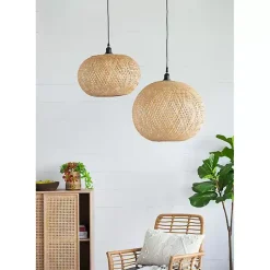 Clearance Kirklands Home Natural Wide Woven Bamboo Globe Pendant Light