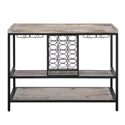 Discount Kirklands Home Natural Wood & Black Metal Wine Rack Console Table