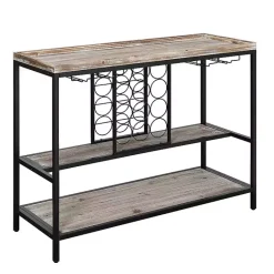 Discount Kirklands Home Natural Wood & Black Metal Wine Rack Console Table