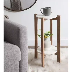 Online Kirklands Home Natural Wood and Marble Moxley Accent Table