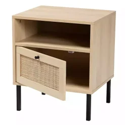 Clearance Kirklands Home Natural Wood and Metal Storage Shelf Nightsd Tan
