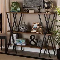 Kirklands Home Natural Wood and Metal 3-Tier Console Table
